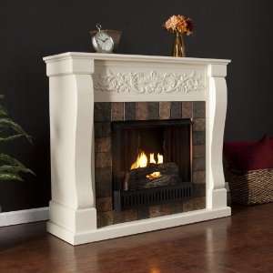  Gel Fireplace with Gray and Brown Slate Tile in Ivory 