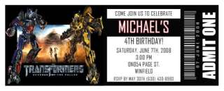 Setof 10 Transformers Personalized Ticket Invitations B  