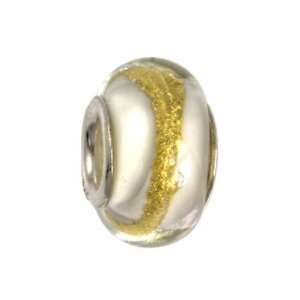 IMPPAC white Goldline Murano Style Glass Bead, 925 Sterling Silver 