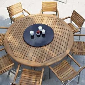  25015 Vogue Round Teak Table 6 Ft Dia Teak and Stainless 