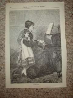 ANTIQUE PRINT MUSIC INSTRUMENT PIANO MOTHER DAUGHTER NR  