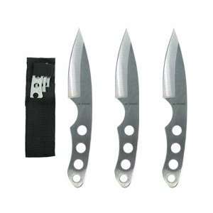   New Set 3 Ninja Stealth Silver Throwing Knives with Nylon Case Beauty