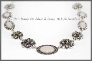 New Trifari® Silver & Marcasite Floral Filagree 16 Necklace  