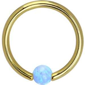   Gold Light Blue Synthetic Opal Captive Ring   14 Gauge 3/8 Jewelry