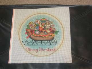 Christmas Santas Toys & Sleigh Plate Needlepoint Handpainted Canvas 