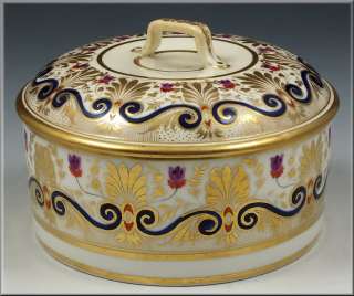 Early 19th Century Crown Derby Covered Box w/ Painted Designs  
