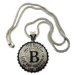 Silver Iced Out The Black Wall Street Pendant with a 36 Inch Franco 