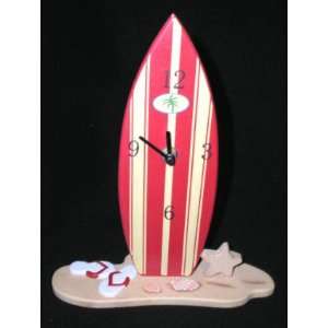 Wooden Surfboard Desk Clock Mantle Beach Surf Decor Red:  