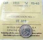 1911 Five Cent Silver ICCS MS 63 * Beautiful BU 5¢ & Key GODLESS Half 