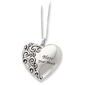  Sterling Silver Antiqued Bless Your Heart 18in Necklace Jewelry