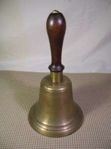 Brass School Bell Rare Original Clapper with Red Walnut Handle N/R 
