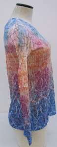 LAURA ASHLEY BLUE ORANGE AND PINK PRINTED TOP SIZE SMALL NWT  