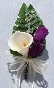Calla Lily Roses Bow WEDDING BRIDAL GROOM BOUTONNIERE  