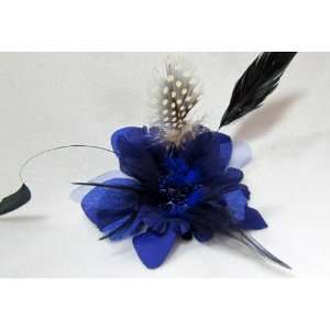  Royal Blue Formal Flower with Feathers Hair Clip Pin and 