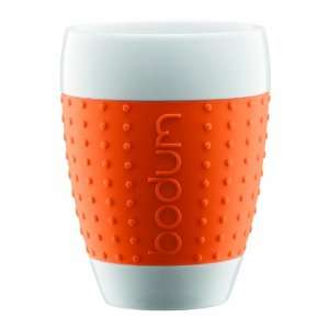 Bodum 13 1/2 Ounce Pavina Porcelain Cups with Silicone Grip, Orange 