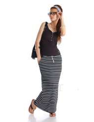 NI9NE Brand Black Maxi Skirt with White Stripes