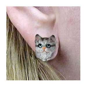  Silver Shorthaired Tabby Cat Earrings Post Everything 