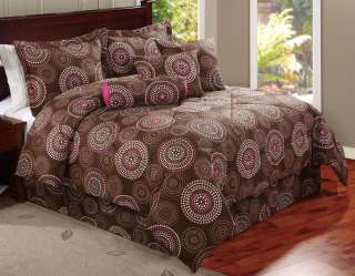 NEW Pink Brown Dot 7pc King Comforter Set with throw pillows Teen Girl 