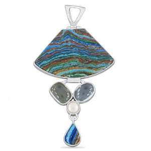 925 Sterling Silver Huge Rainbow Calsilica Blue Topaz Pearl Green 