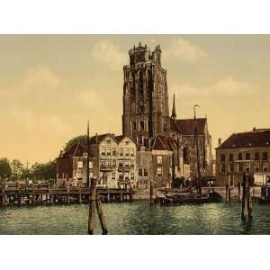 Vintage Travel Poster   Dam and Maashaven Dordrecht Holland 24 X 18