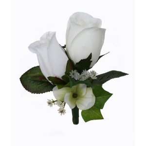  Ivory Silk Rose Double Boutonniere 