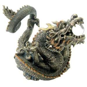    Bronze Resin Chinese Dragon with Crystal Sphere