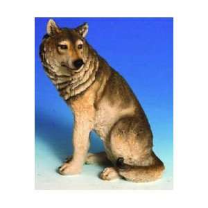  Large Sitting Grey Female Timber Wolf Sculpture