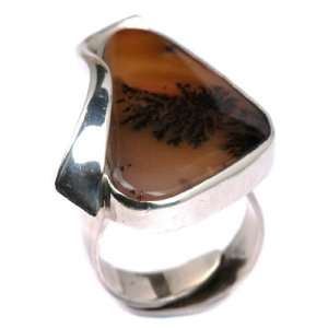 Moss Agate and Sterling Silver One of a Kind Classic Adjustable Ring 