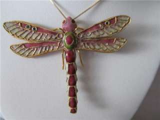 Estate Vintage Dragonfly Pendant Necklace  