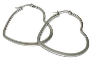 Stainless Steel Silver Thin Heart Hoop Earrings 40mm (1 1/2)  