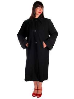 Vintage Black Wool Swing Coat Fab Sleeve Beading Details 1940s M XL 