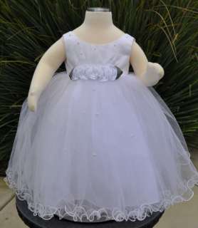 SWEETIE PIE FLOWER GIRL WHITE SATIN ROSE GOWN PAGEANT COMMUNION DRESS 