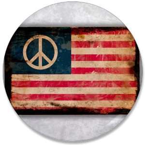  3.5 Button Worn US Flag Peace Symbol 