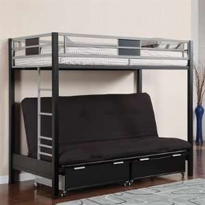 Twin Size Loft Bed with Futon in Silver & Black Finish by Furniture of 