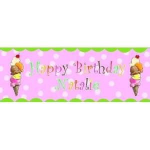  Personalized Happy Birthday Banner, ice cream themed 