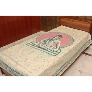    Bed Batik Bedspread with Buddha in Bhumisparsha Mudra   Pure Cotton