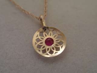 SOLID 10k Gold RUBY FLOWER OF LIFE CIRCLE Necklace 46cm  