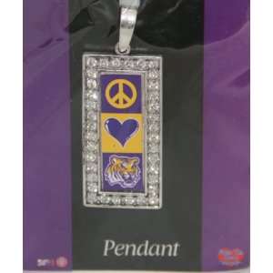  LSU Purple & Gold Peace, Love, & Tiger Pendant Surrounded 
