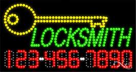 NEW LOCKSMITH w/PHONE NUMBER 32x17 SOLID/FLASHING LED SIGN 25078 