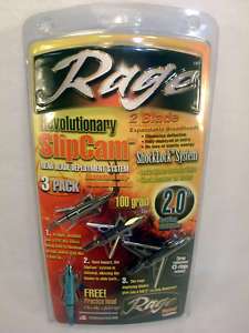 Rage SlipCam Broadheads 100gr 2 Blade 3pk NEW 2 Cut  