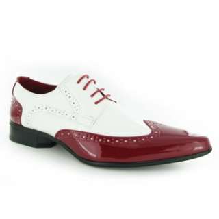 Mens Brogue Gangster Costume Shiny Patent Pointed Dress Shoes Red And 
