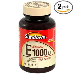  Sundown Natural Vitamin E, 1000 IU, 60 Softgels (Pack of 2 