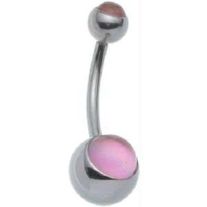  Double Pink Cabochons Belly Ring 316L 14G 7/16 Jewelry
