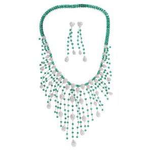  Sumptuous Regal Necklace/Earring set  Emerald+White CZs 