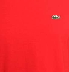 Lacoste Pima Jersey V Neck T Shirt  Medium  Poppy (Red)  