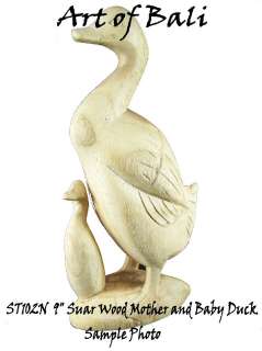 Carved Mother and Baby Duck Suar Wood Statue ST102N  