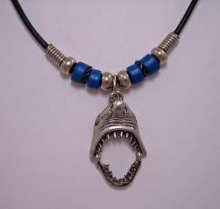 Pewter Leather Charm Necklace Great White Shark jaws  