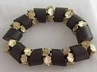 VINTAGE BROWN WOOD & GOLDTONE PANSY FLOWER RONDELL STRE