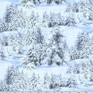   Snow Covered Pines White Fabric By The Yard Arts, Crafts & Sewing