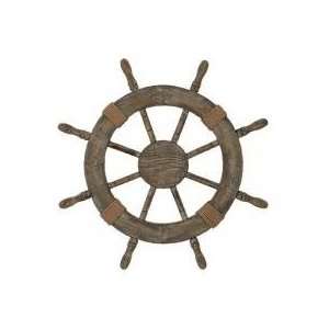    Antiqued Wood Shipwheel with Rope Knot Nautical